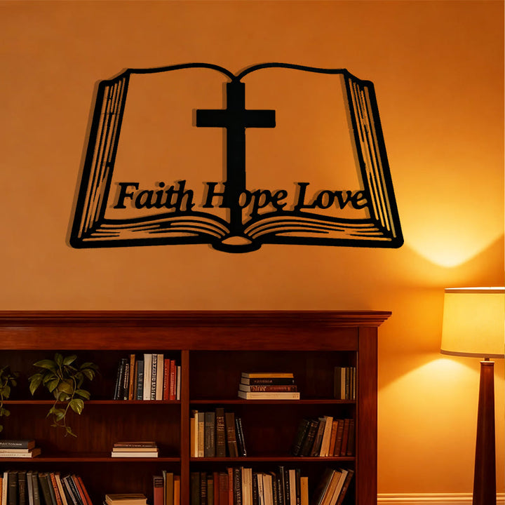 Christianartworkshop Inspirational Cross and Bible-Based Metal Wall Decor: Faith, Hope, Love - image 1