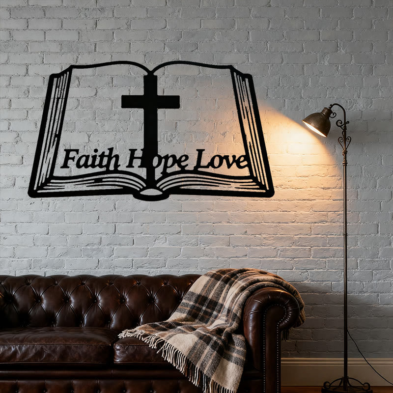 Christianartworkshop Inspirational Cross and Bible-Based Metal Wall Decor: Faith, Hope, Love - image 2