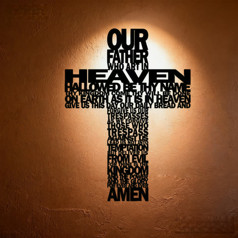 Christianartworkshop Textured Lord's Prayer Cross Metal Wall Decor with Biblical Phrases - Black - 9.64*13.77"/24.5*35cm - image 0