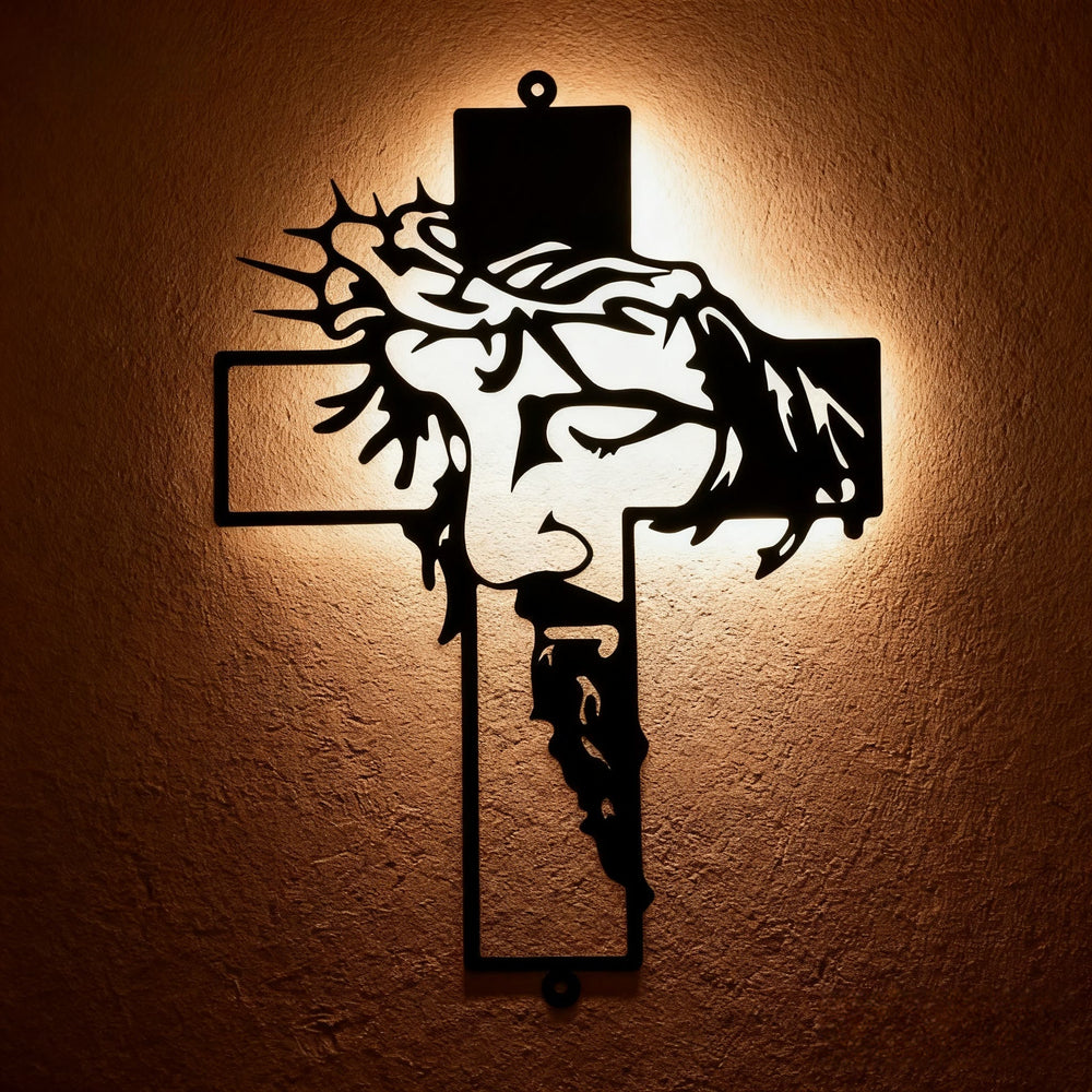 Christianartworkshop Black Metal Jesus with Crown of Thorns Cross Metal Wall Decor - Black - 11.02"*15.74"/28*40cm - image 1