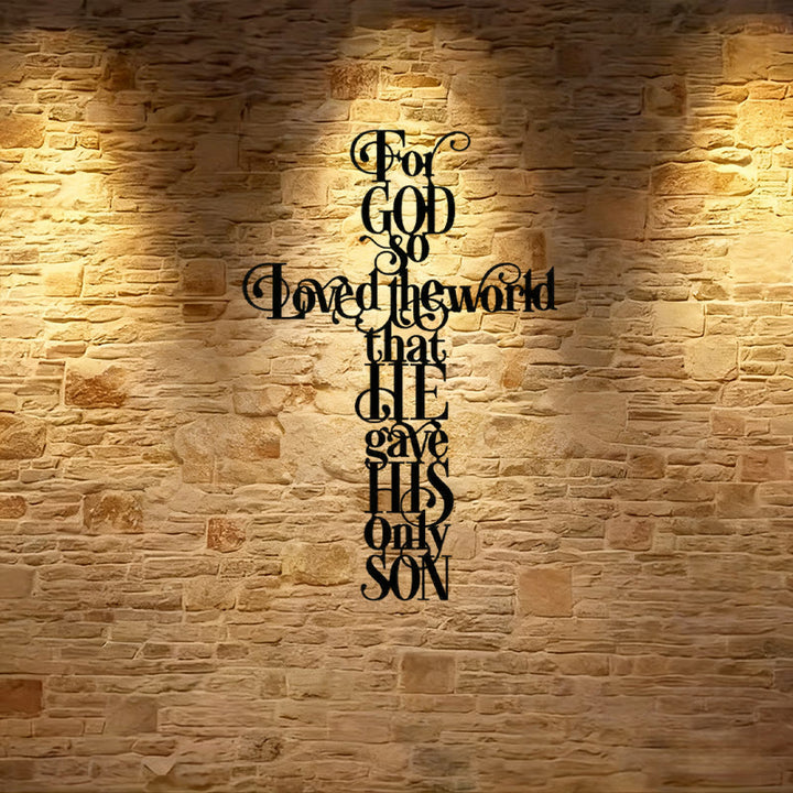Christianartworkshop John 3:16 For God So Loved The World Cross Metal Wall Decor - Black - 10.47"*15.74"/26.6*40cm - image 1