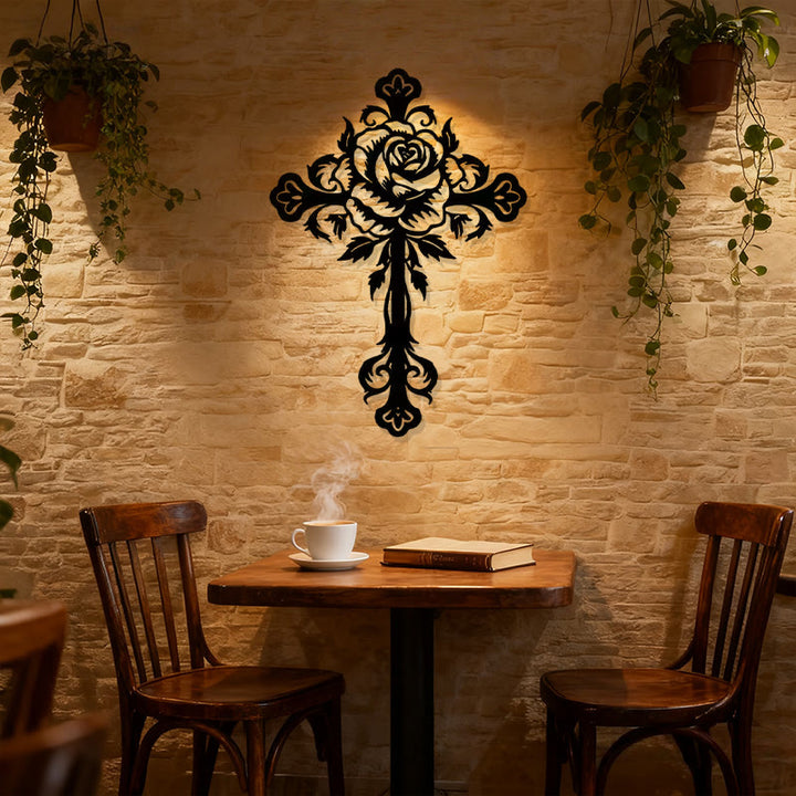 Christianartworkshop Artistic Floral Rose Cross Black Metal Wall Decor - image 3