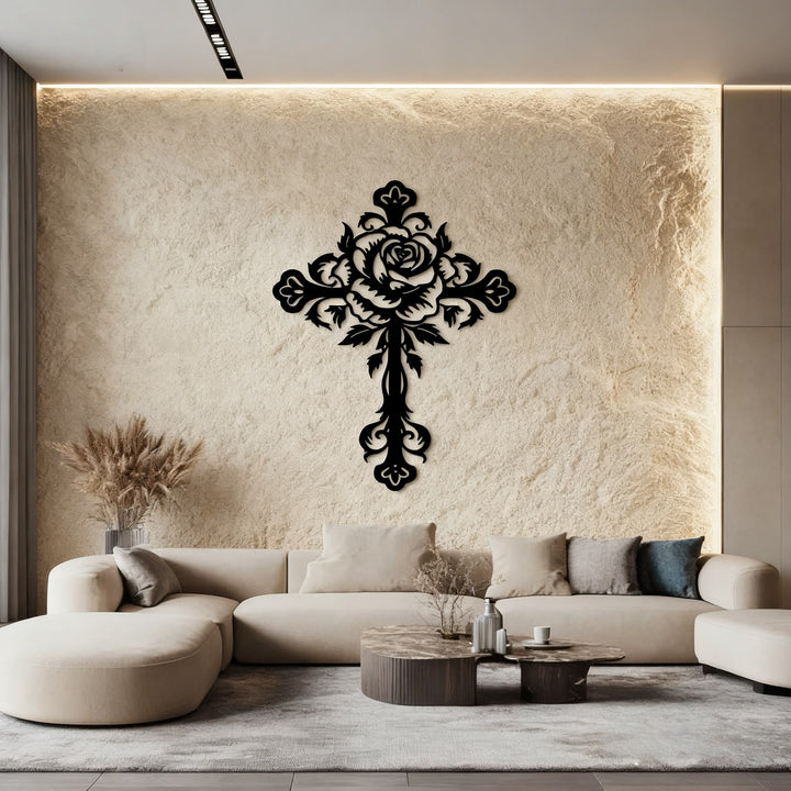 Christianartworkshop Artistic Floral Rose Cross Black Metal Wall Decor - image 4