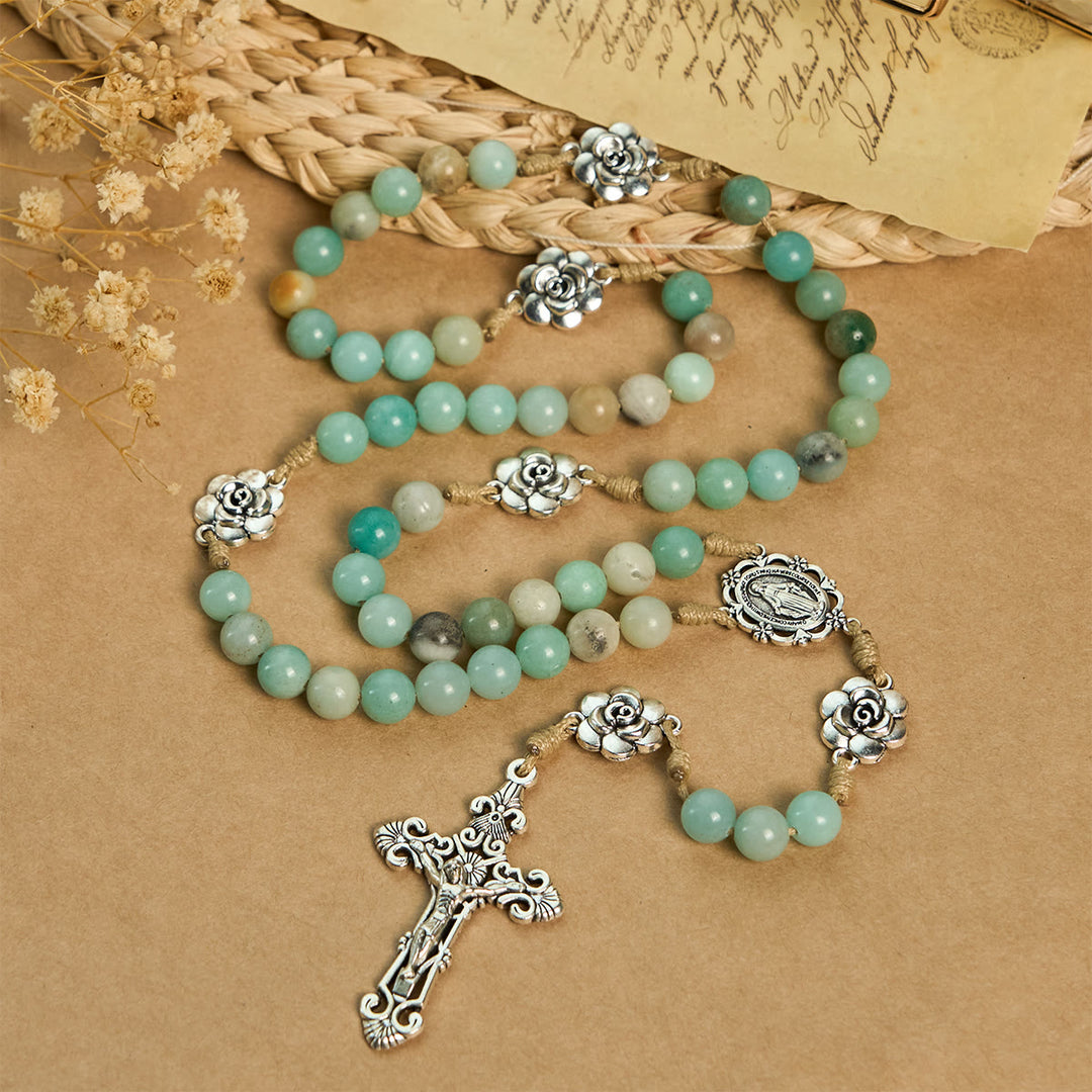 Christianartworkshop Tranquil Green Bead with Flower Charms Rosary: Full of Serenity and Blessing - image 6