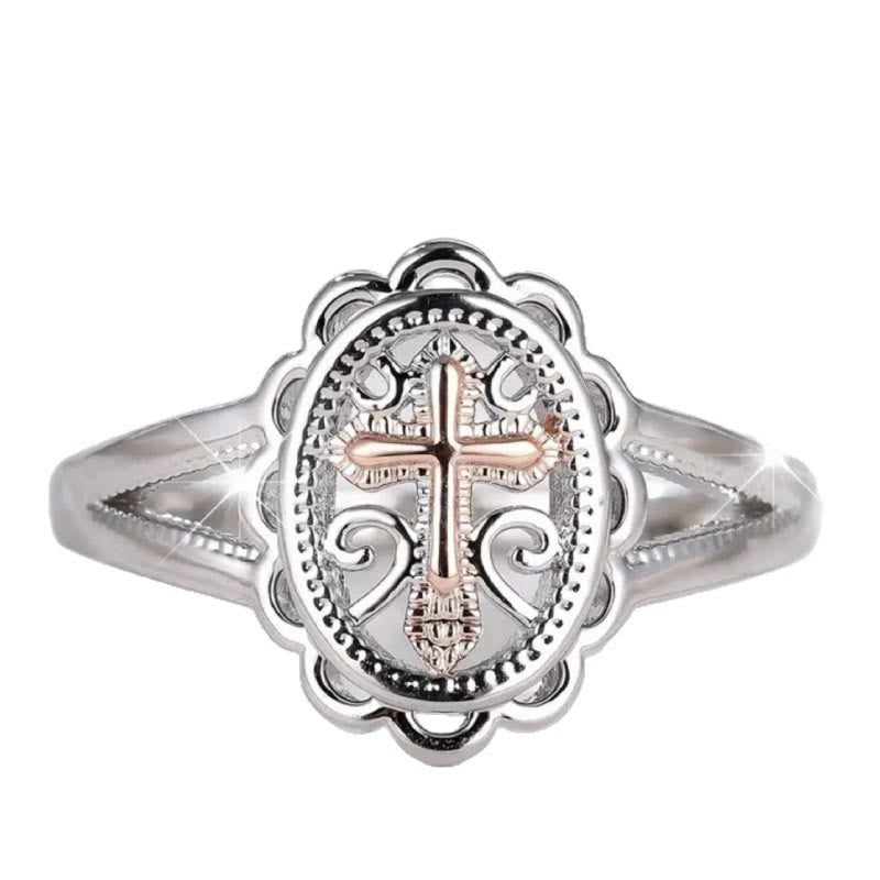 Christianartworkshop Dual - Tone Cross Ring: Silver & Rose Gold Filigree Faith Jewelry - image 2
