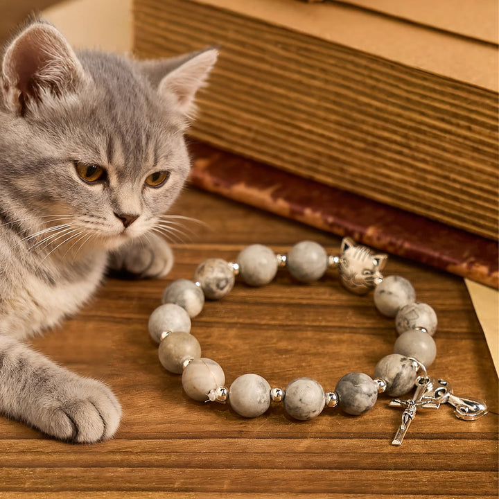 Christianartworkshop Light Grey Tabby Cat Prayer Rosary: Prayerful Care for Stray Cats Bracelet, Animal Rosary - Tabby Cat Bracelet - image 9