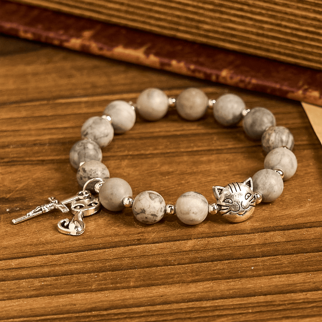 Christianartworkshop Gentle Guardian Light Grey Tabby Cat Prayer Animal Bracelet - image 5
