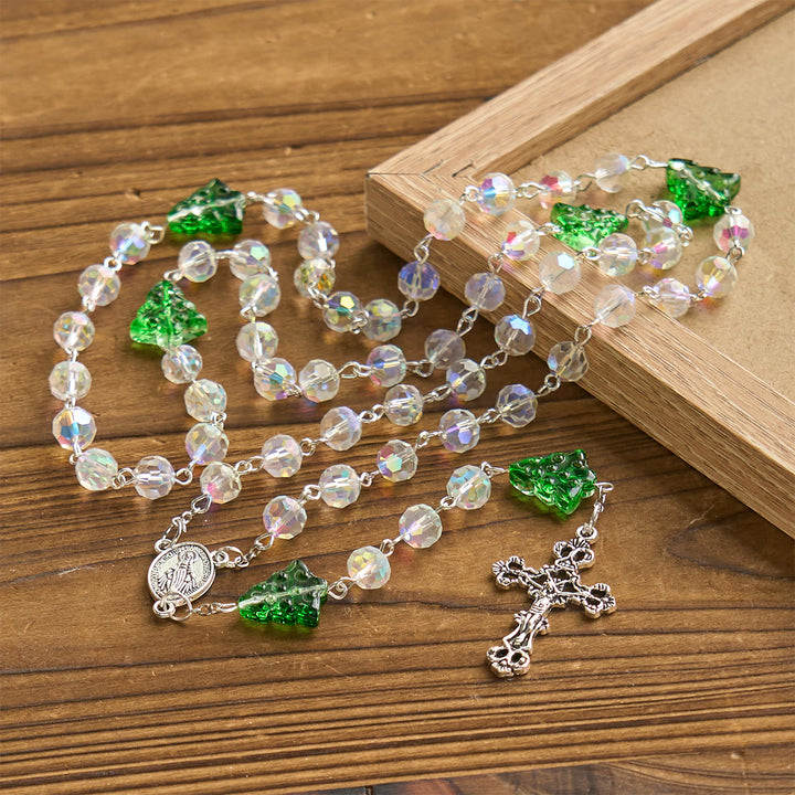 Christianartworkshop Festive Faith Rosary: Iridescent Translucent Beads & Christmas Tree Accents - image 3