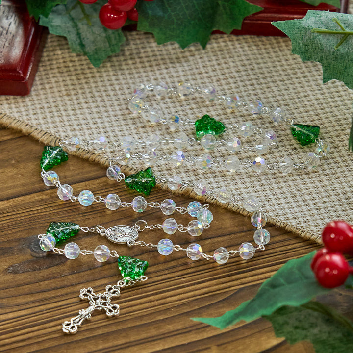 Christianartworkshop Festive Faith Rosary: Iridescent Translucent Beads & Christmas Tree Accents - image 5