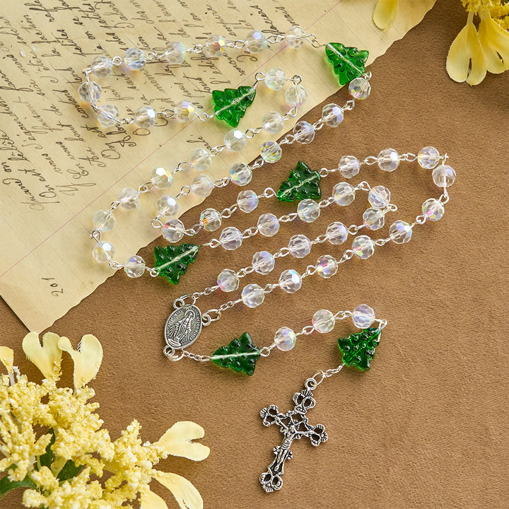 Christianartworkshop Festive Faith Rosary: Iridescent Translucent Beads & Christmas Tree Accents - image 6