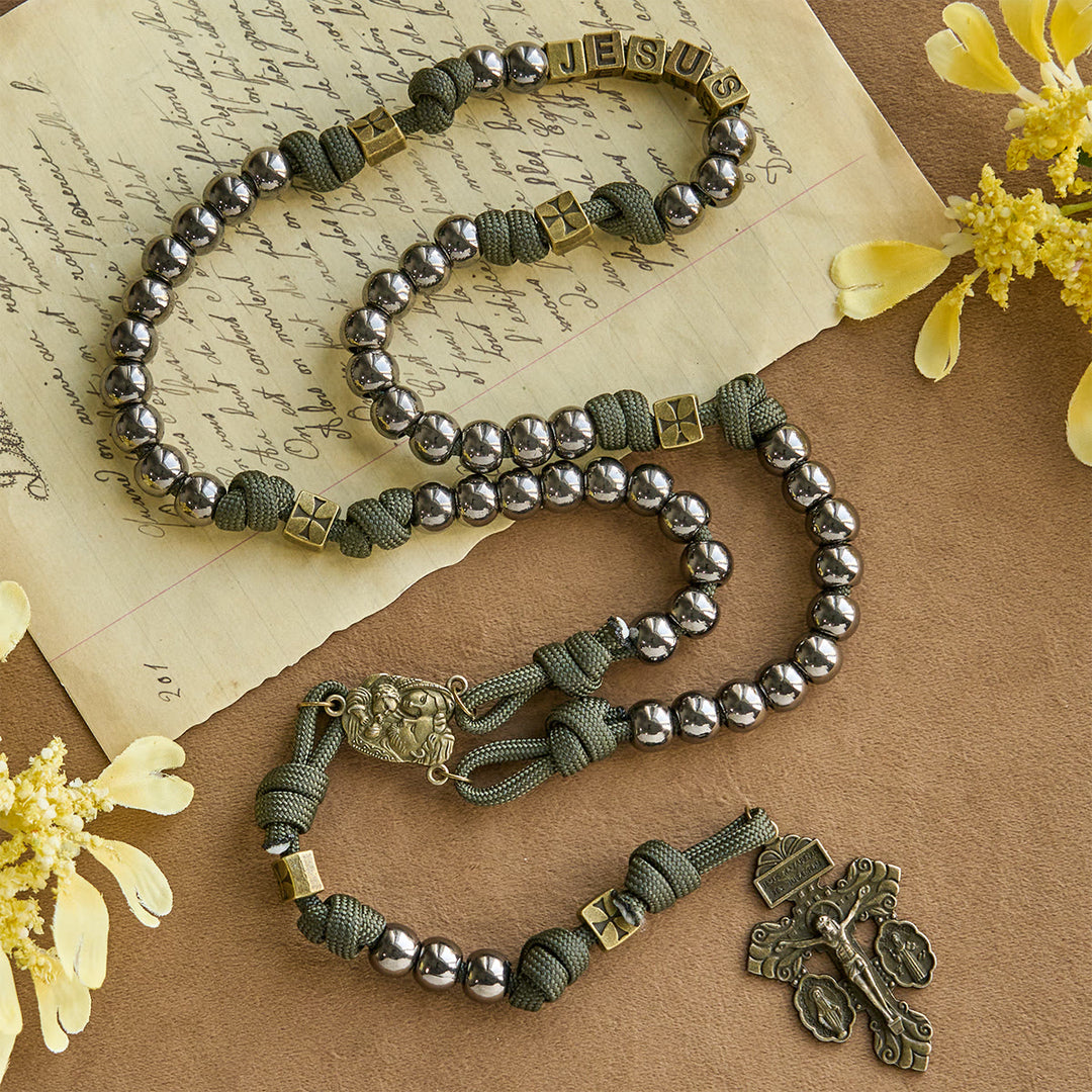 Christianartworkshop Military - Style Paracord Rosary: Silver-Toned Beads & Brass JESUS - image 5