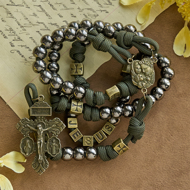 Christianartworkshop Military - Style Paracord Rosary: Silver-Toned Beads & Brass JESUS - image 3