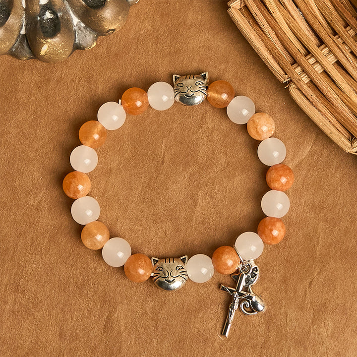 Christianartworkshop Orange & White Quartz with Cat Face Stainless Steel Charms of Orange Tabby Bracelet, Animal Rosary - image 12