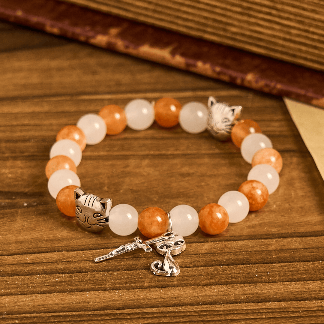 Christianartworkshop Orange & White Quartz with Cat Face Stainless Steel Charms of Orange Tabby Animal Bracelet - image 5
