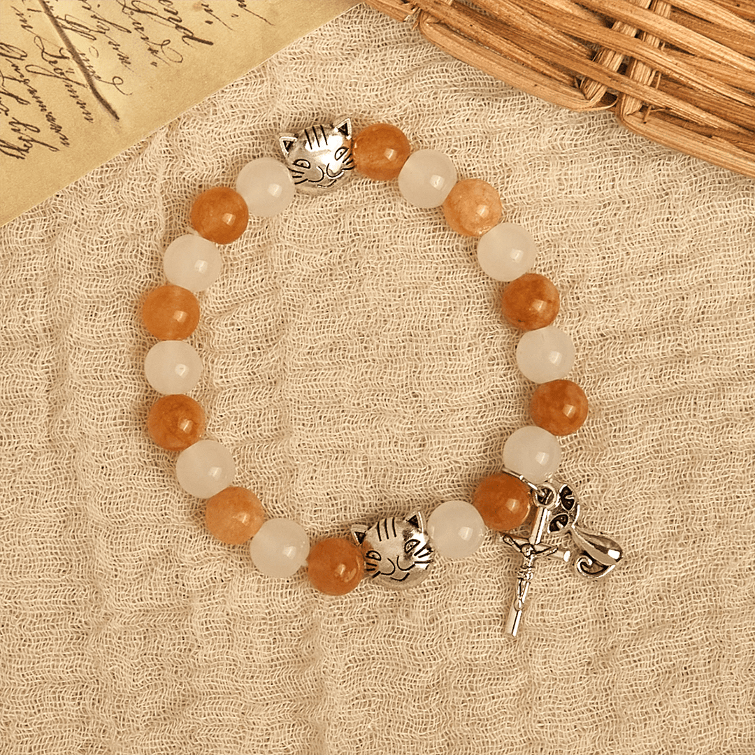 Christianartworkshop Orange & White Quartz with Cat Face Stainless Steel Charms of Orange Tabby Bracelet, Animal Rosary - image 14