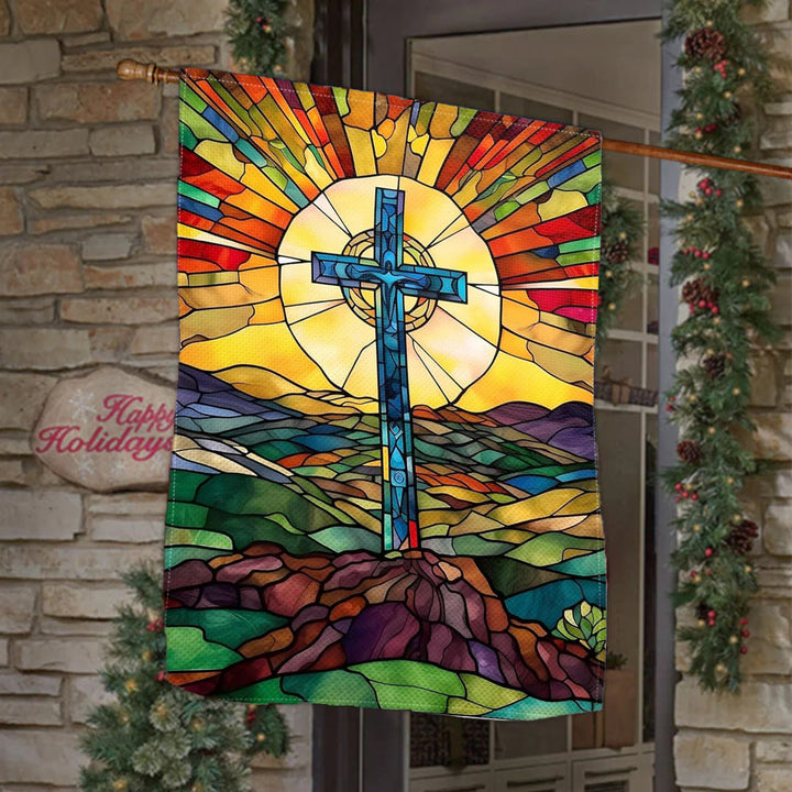 Christianartworkshop Stained Cross Garden Flag: Vibrant Religious Faith Decor - 90×150cm (3×5 ft.) - image 0