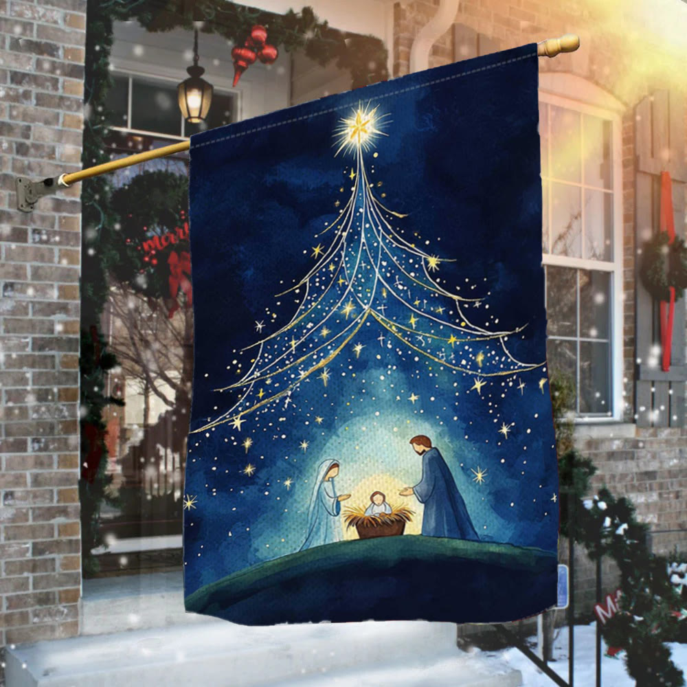 Christianartworkshop Holy Night Nativity Garden Flag: Starry Tree & Bethlehem Star Decor - image 1