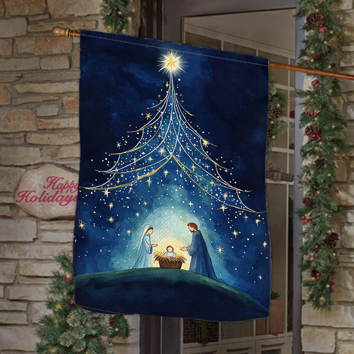 Christianartworkshop Holy Night Nativity Garden Flag: Starry Tree & Bethlehem Star Decor - 90×150cm (3×5 ft.) - image 0
