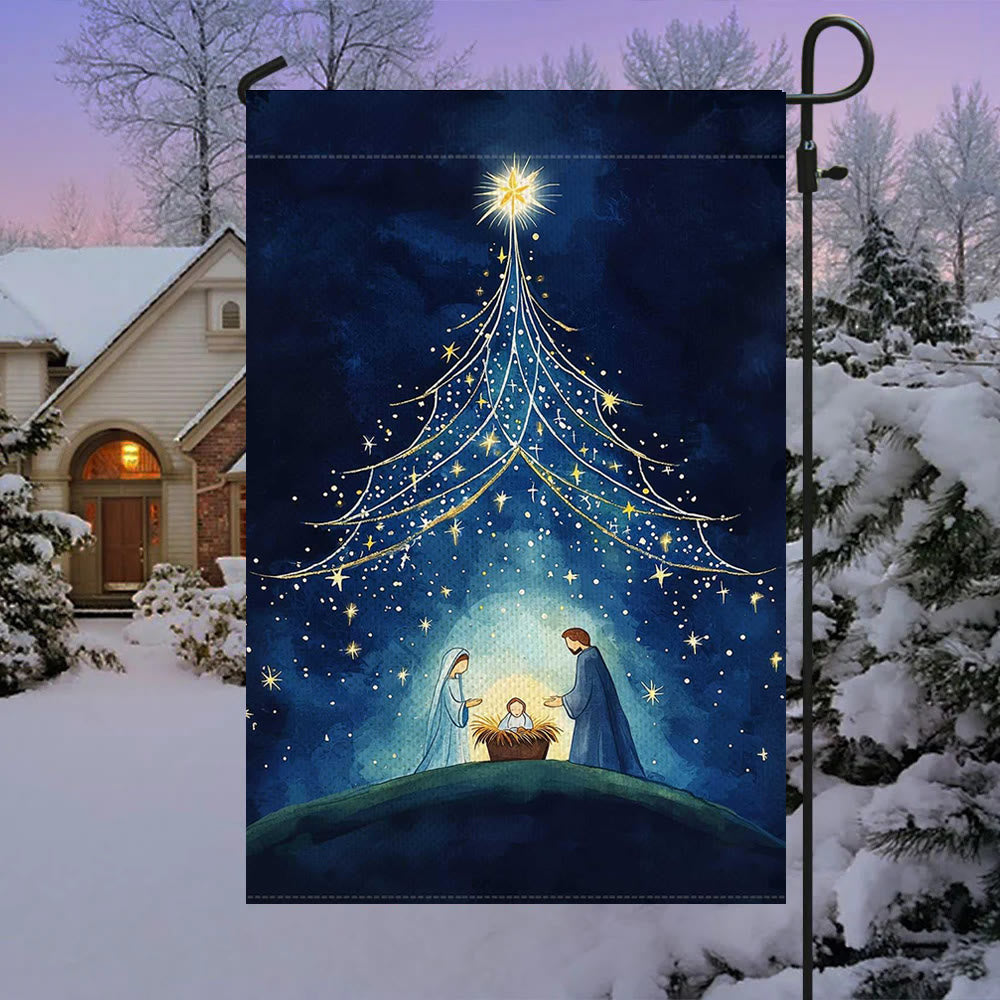 Christianartworkshop Holy Night Nativity Garden Flag: Starry Tree & Bethlehem Star Decor - image 2