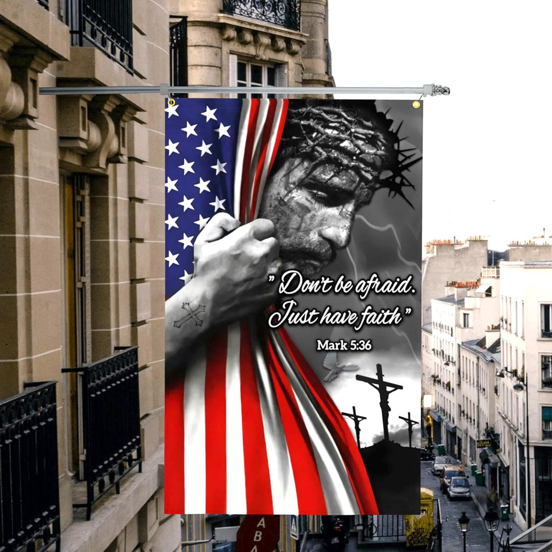 Christianartworkshop American Flag & Crucifixion Scene Garden Flag: Don’t Be Afraid Faith Decor - image 2