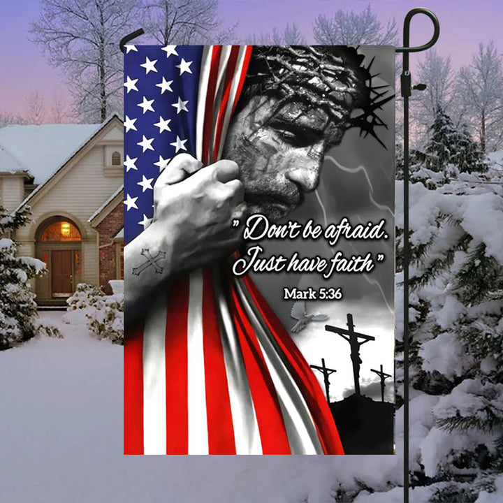 Christianartworkshop American Flag & Crucifixion Scene Garden Flag: Don’t Be Afraid Faith Decor - image 1