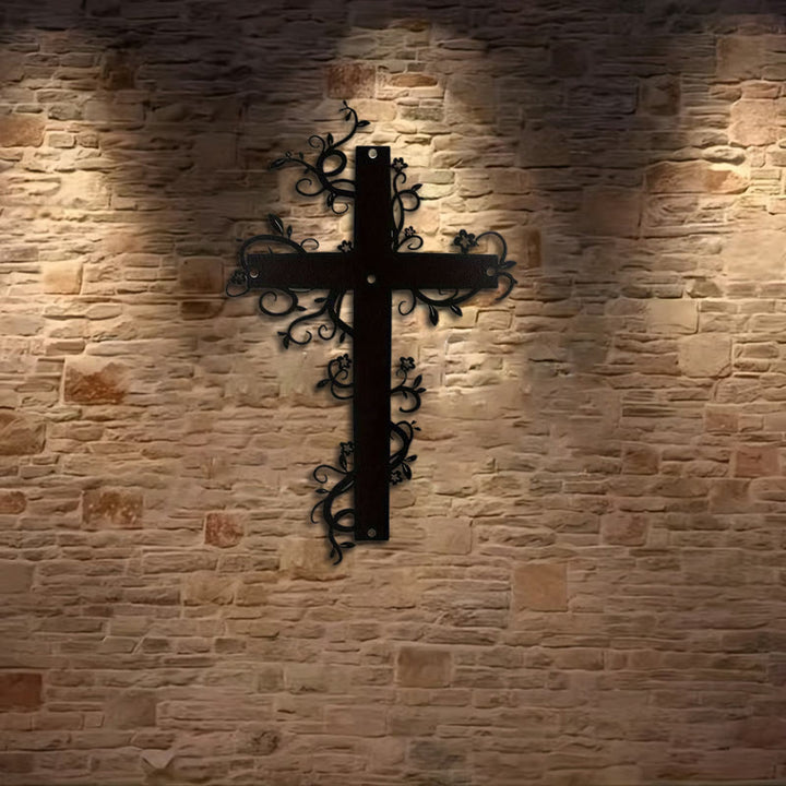 Christianartworkshop Gothic Floral Vine Cross Black Metal Wall Decor - image 2
