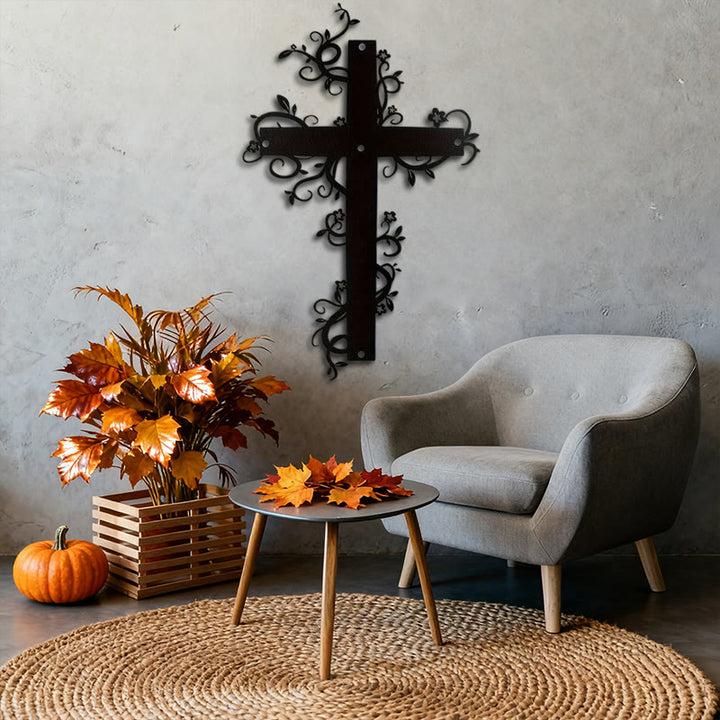 Christianartworkshop Gothic Floral Vine Cross Black Metal Wall Decor - image 4