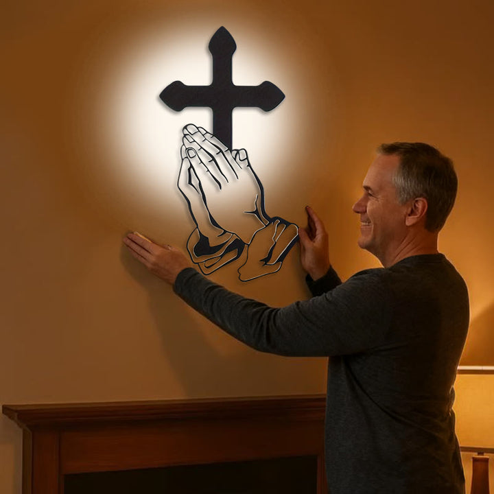 Christianartworkshop Classic Praying Hands & Cross Black Metal Wall Decor - image 1
