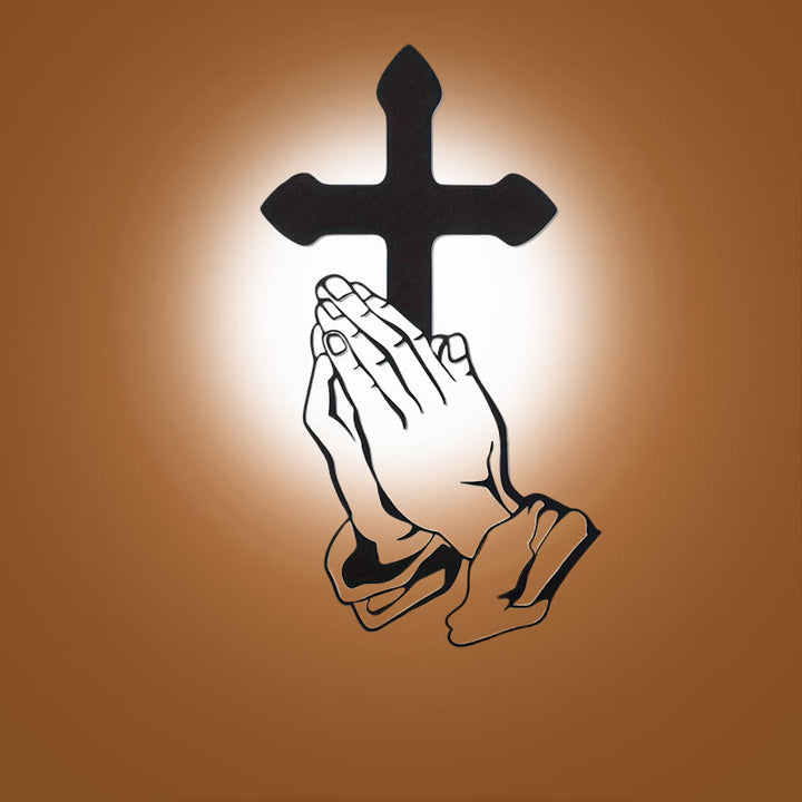 Christianartworkshop Classic Praying Hands & Cross Black Metal Wall Decor - Black - 9.00''*15.75''/22.85*40cm - image 0