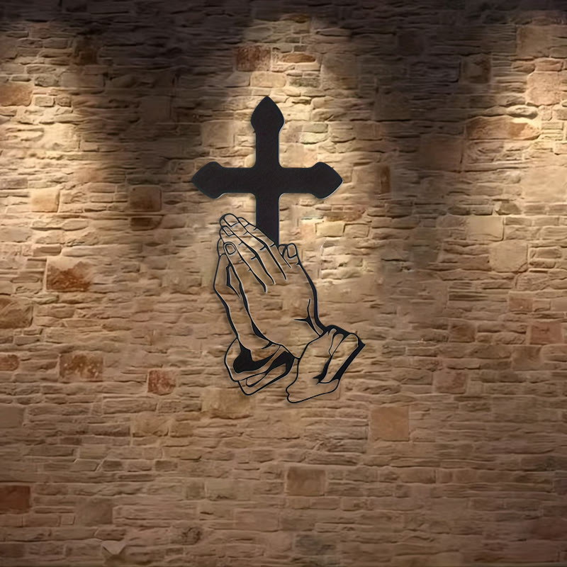 Christianartworkshop Classic Praying Hands & Cross Black Metal Wall Decor - image 2