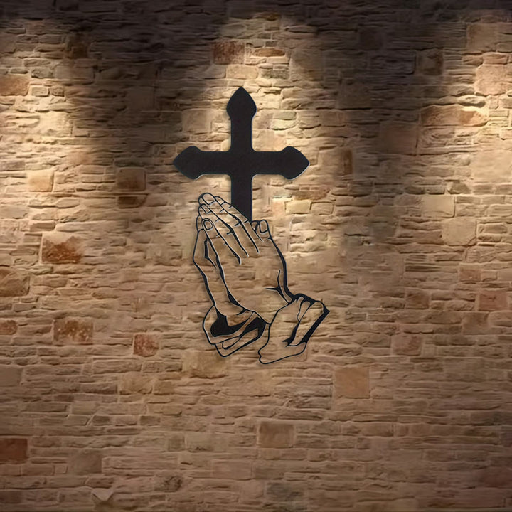 Christianartworkshop Classic Praying Hands & Cross Black Metal Wall Decor - image 2