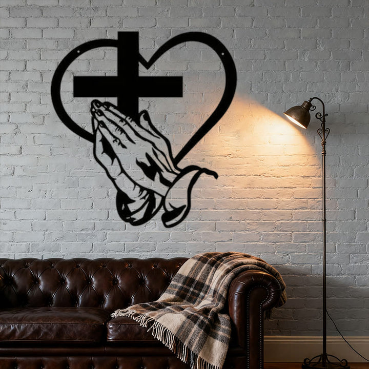 Christianartworkshop Modern Spiritual Praying Hands Heart Cross Black Metal Wall Decor - image 4