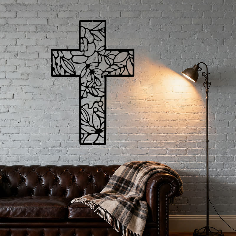 Christianartworkshop Contemporary Floral Cross Black Metal Wall Decor - image 4