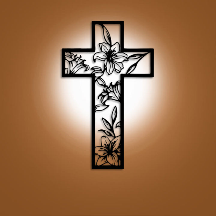 Christianartworkshop Classic Lily Floral Cross Black Metal Wall Decor - Black - 9.76''*15.75''/24.8*40cm - image 0