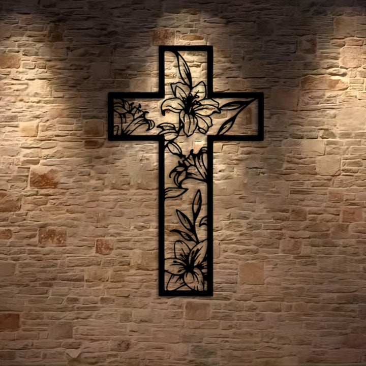 Christianartworkshop Classic Lily Floral Cross Black Metal Wall Decor - image 2