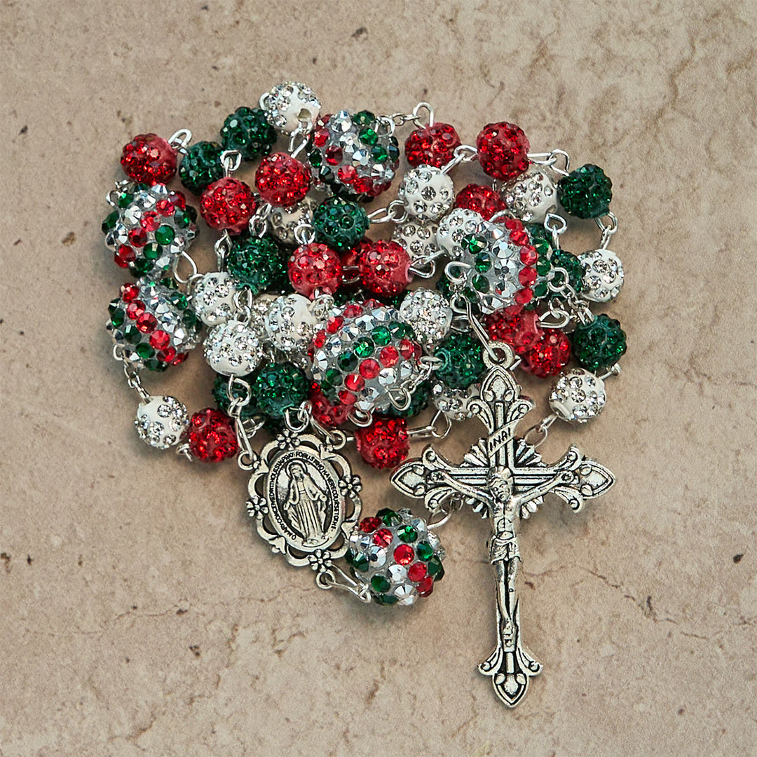 Christianartworkshop Christmas Gift: Crystal-Covered Tricolor Beads & Miraculous Medal Glam Sparkling Rosary - image 7