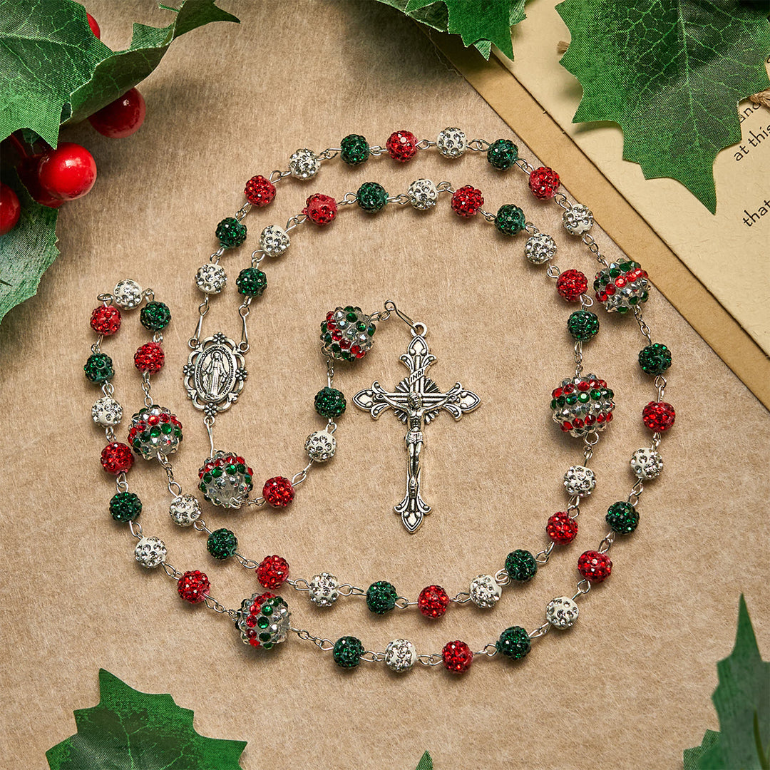 Christianartworkshop Crystal-Covered Tricolor Beads & Miraculous Medal Glam Sparkling Rosary - Miraculous Medal & Crucifix - image 0