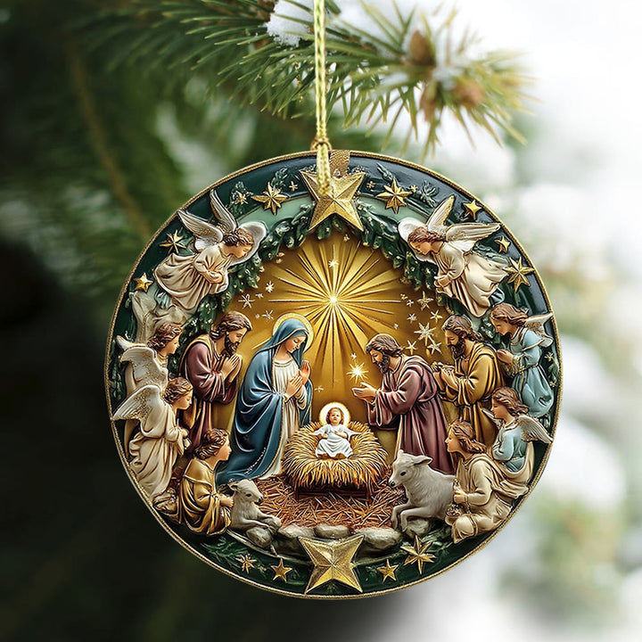 Christianartworkshop Golden Star Accented Nativity Christmas Hanging Ornaments - image 3
