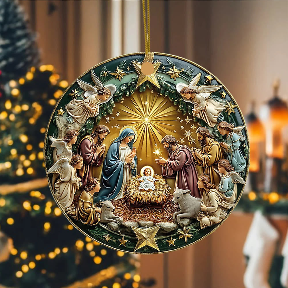 Christianartworkshop Golden Star Accented Nativity Christmas Hanging Ornaments - image 4