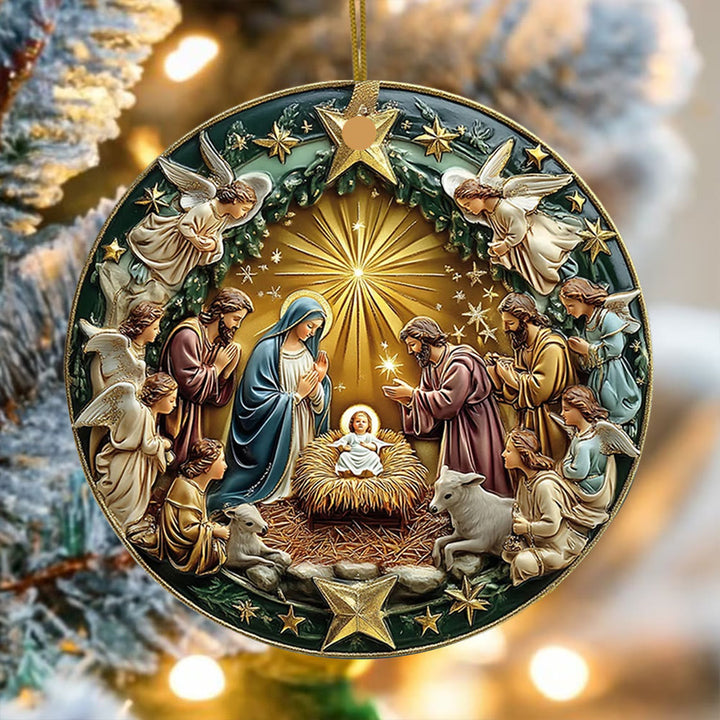 Christianartworkshop Golden Star Accented Nativity Christmas Hanging Ornaments - Ceramics - image 0