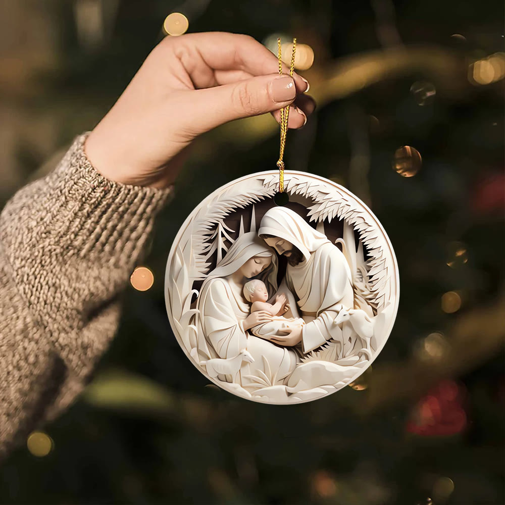 Christianartworkshop Serene Cream - Colored Holy Family Nativity Hanging Ornaments - Ceramics - image 1