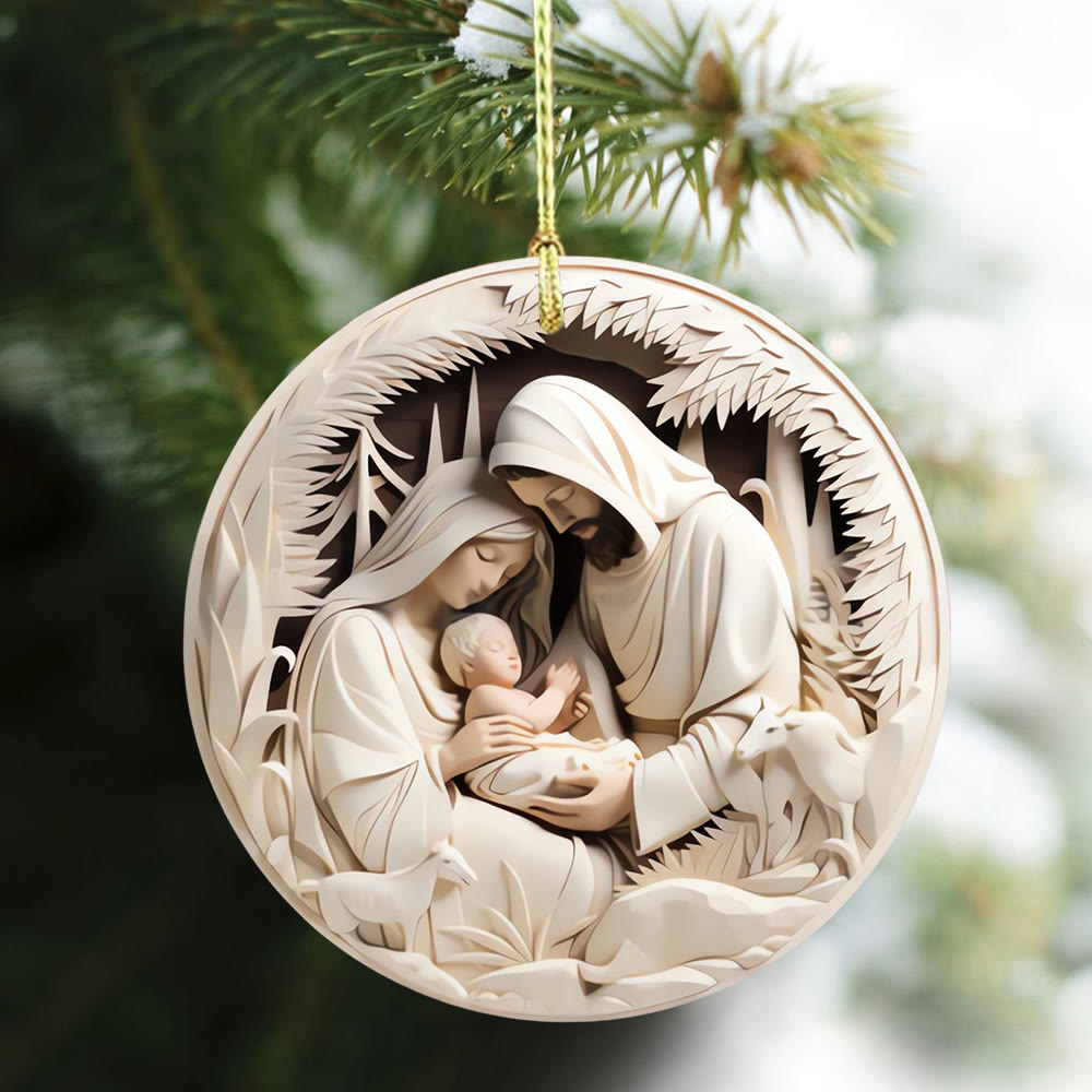 Christianartworkshop Serene Cream - Colored Holy Family Nativity Hanging Ornaments - image 0