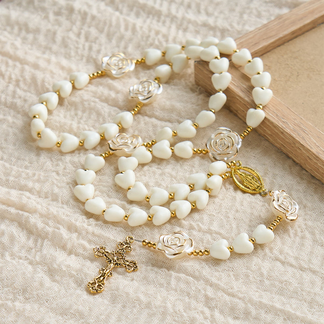 Christianartworkshop Thanksgiving Day: 10mm Luminous Heart and White Rose Rosary: Mary's Gentle Protection - image 5