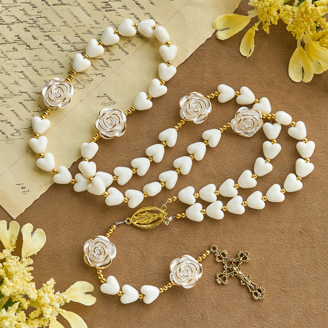 Christianartworkshop Thanksgiving Day: 10mm Luminous Heart and White Rose Rosary: Mary's Gentle Protection - image 2