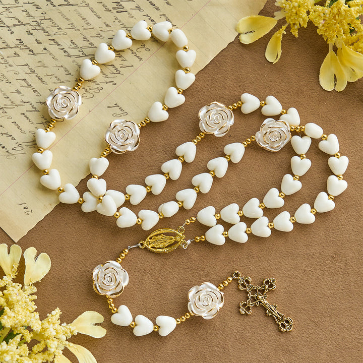 Christianartworkshop Thanksgiving Day: 10mm Luminous Heart and White Rose Rosary: Mary's Gentle Protection - image 2