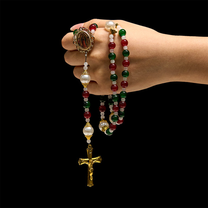 Christianartworkshop Holly Wreath Christmas Tricolor Beads Rosary: Celebrate the Holy Birth - image 1