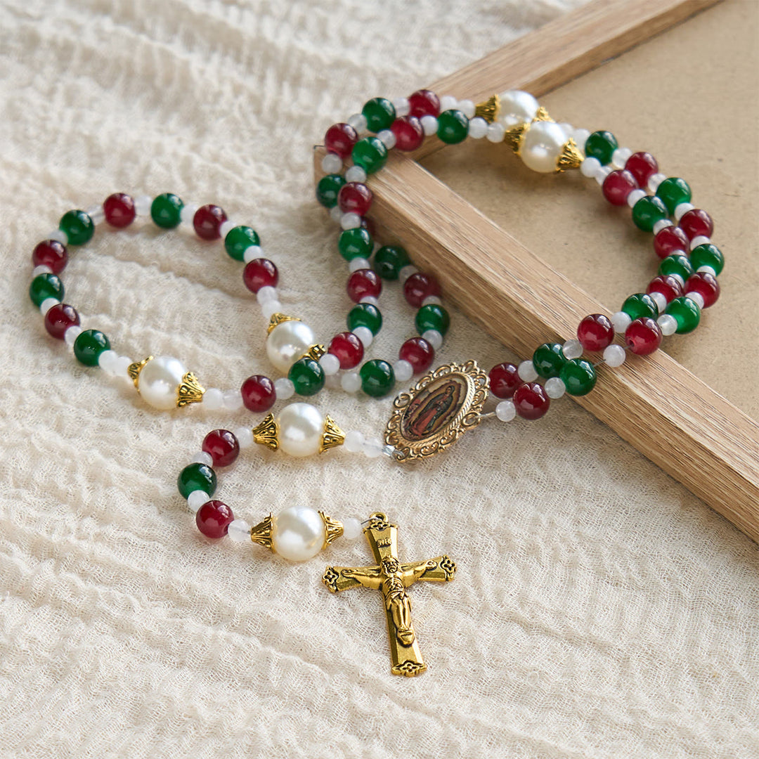 Christianartworkshop Holly Wreath Christmas Tricolor Beads Rosary: Celebrate the Holy Birth - image 6