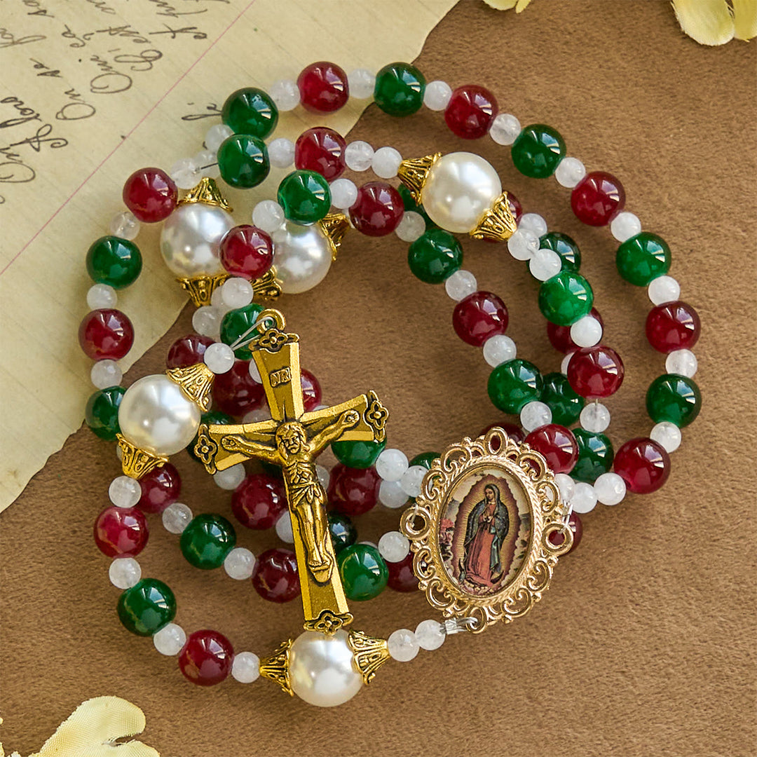 Christianartworkshop Holly Wreath Christmas Tricolor Beads Rosary: Celebrate the Holy Birth - image 2