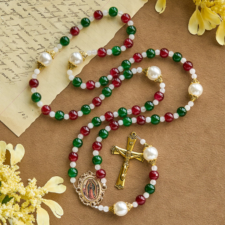 Christianartworkshop Holly Wreath Christmas Tricolor Beads Rosary: Celebrate the Holy Birth - image 5