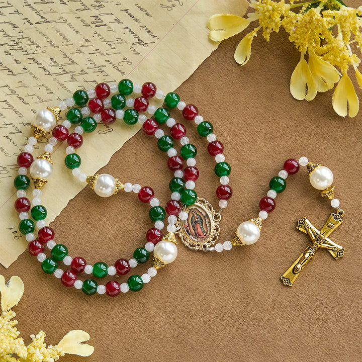 Christianartworkshop Holly Wreath Christmas Tricolor Beads Rosary: Celebrate the Holy Birth - image 4